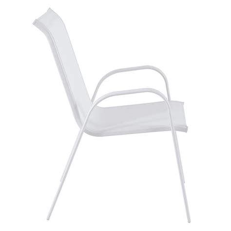 white stackable sling patio chairs